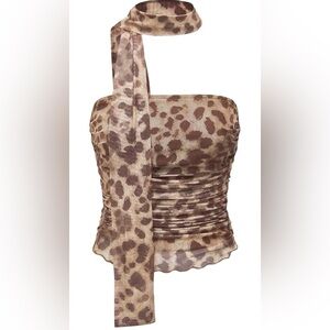 Leopard Print Strapless Top with Scarf